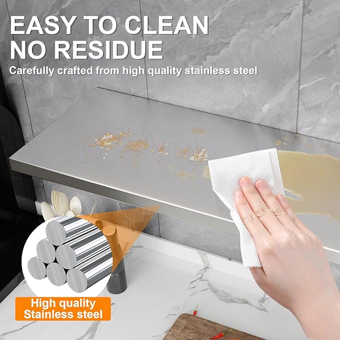 Folding Wall Shelf 23.6 x 12 Stainless Steel Wall Mounted Folding Table 110lb Capacity Floating Concession Shelf for Food Trucks Trailer Windows Kitchen Garage Utility Room 2 Pack