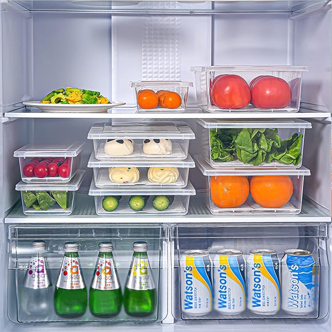 Food Storage Container Plastic Food Containers with Removable Drain Plate and Lid Stackable Portable Freezer Storage Containers - Tray to Keep Fruits Vegetables Meat (X-Large(4PCS))