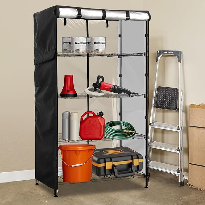 Wire Shelf Cover600D Heavy Duty 100% Waterproof Shelf Covers for Wire ShelvingOutdoor Storage Shelves Cover for Metal Rack48 W x 18 D x 82 HBlack with Clear Front