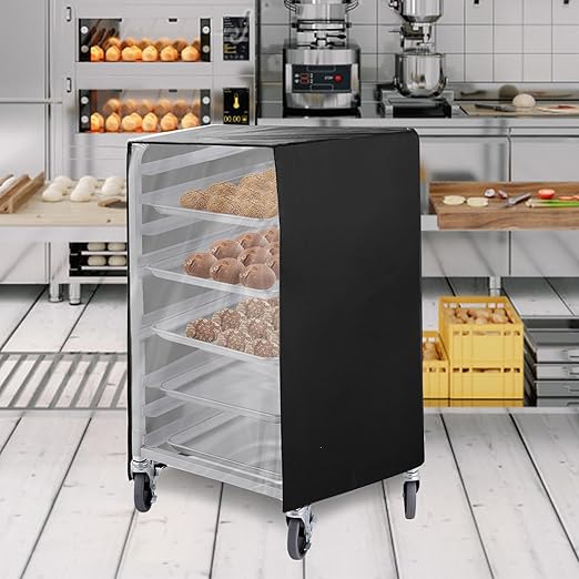 Bread Rack Cover with Zipper 10tier Sheet Pan Rack/Bun Pan Rack Cover with Vents 23X28X32 Bakery Single Rack Covers Waterproof and DustproofBlack