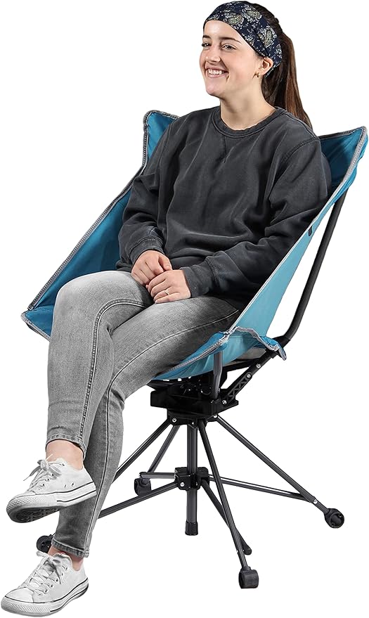 Garden Elements Camping Chair – Portable Outdoor Chair with 360° Swivel Tall Back Support Breathable Nylon Mesh Steel Frame Foldable Design with Carrying Case – Teal