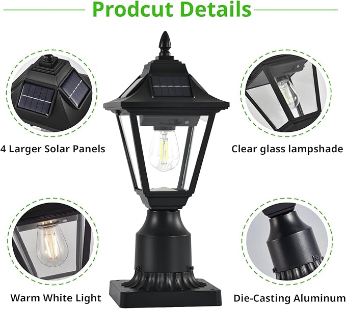Solar Post Lights Outdoor Solar Lamp Post Light with Motion Sensor Dusk to Dawn Waterproof Aluminum Pillar Lamp with Pier Mount Base for Garden Yard Patio