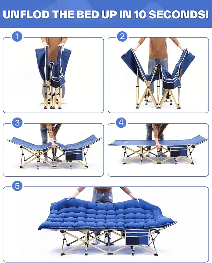 Sportneer Camping Cot: 1200D Double Layer Oxford Camping Cots for Adults - Heavy-Duty Foldable Cots for Camping Travel Tent Day Outdoor &amp Home Guest Camping Cots with Mattress Carry Bag &amp 2 P