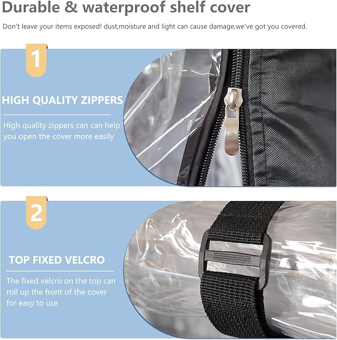 Waterproof Shelf CoverOutdoor 600D Heavy Duty Dustproof Storage Shelves Cover48''x18''x72'' Shelf Covers for Wire Shelving with ZippersStorage Rack Covers with Clear Front