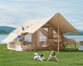 Inflatable Camping Tent with Pump &amp 1/2 Awnings 8-14 Person Air Tents for Camping Adult Large Waterproof Oxford Family Glamping Tent Quick Setup Big Tent for Outdoor Camping
