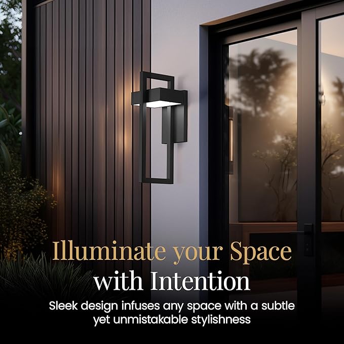 MOD LIGHTING Terri Wired LED Outdoor Sconce Lights (1-Pack) 17 Water Resistant Outdoor Wall Lights 6000K Cool White Exterior Sconces for Patio Garage Black
