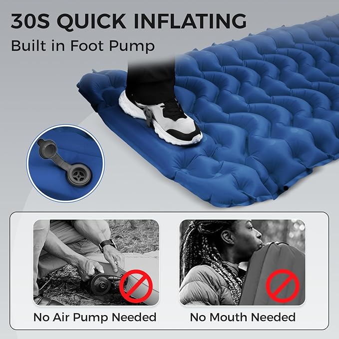 KingCamp Sleeping Pad for Camping Ultralight Connectable Inflatable Sleeping Pad Camping Mattress with 6.3 Built-in Pillow &amp Foot Pump for Backpacking Hiking Tent Cot