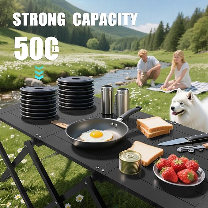 Camping Table and Chairs Set 2-in-1 Aluminum Folding Table with 3-Tier Storage Rack Heavy Duty Portable Camp Kitchen for Outdoor Camping Hiking Beach