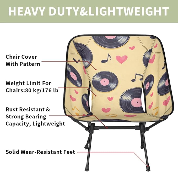 Folding Camping Chair Music Love Heart Camping Chairs Lightweight Portable Chair Outdoor Foldable Chairs for Camping Travel Picnic Beach Hiking