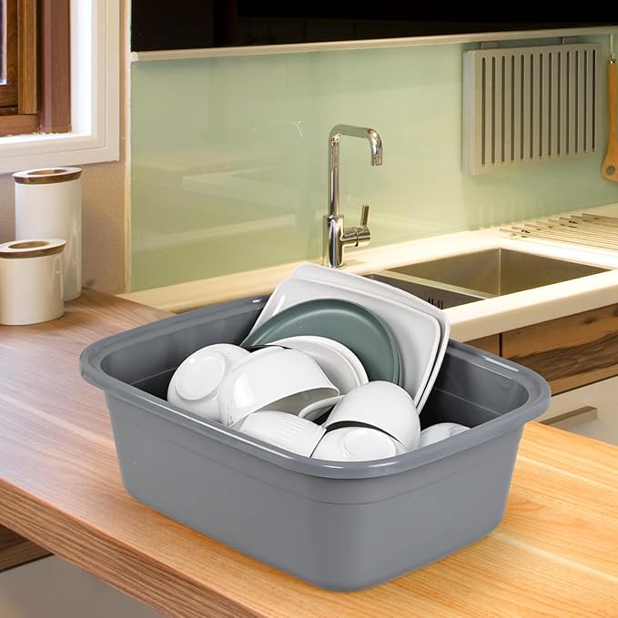 18 Quart Dish Pan Gray Plastic Tubs Set of 3