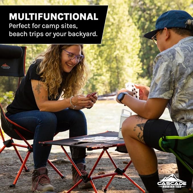 Cascade Mountain Tech Ultralight Camp Table - Lightweight for Backpacking Camping Sporting Events Beach and Picnics with Carry Bag - Black/Orange