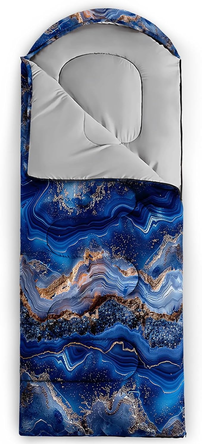 Kids Sleeping Bag for Boys GirlsBlue Ripples Print-Lightweight Warm Portable Outdoor Indoor-Waterproof Cold Weather Resistant Sleeping Bag for Camping Hiking