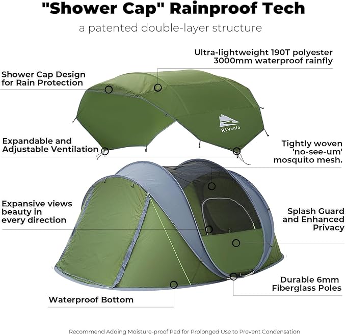 4/6 Person Easy Pop Up Tent Waterproof Automatic Setup2 Doors-Instant Family Tents for Camping Hiking &amp Traveling