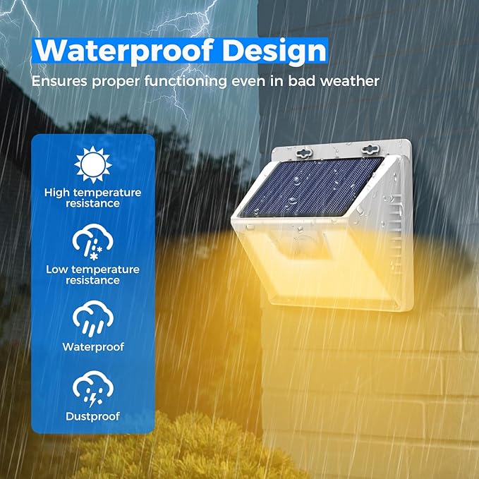 Peasur Solar Lights Outdoor Motion Sensor 12Pack 140LED Waterproof Solar Powered Fence Lights 3 Modes Solar Security Wall Lights for Garden Yard Outside(Warm White)