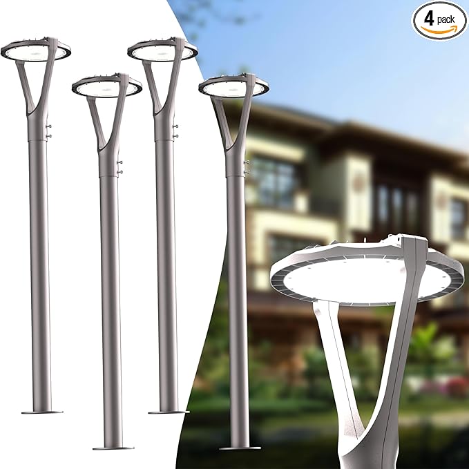 Lightdot 150W LED Post Light with Dusk to Dawn Photocell 22500LM 5000K Pole Lights Outdoor Waterproof 45-93In Height LED Circle Area Light for Parking Lot Garden Yard Street Lighting-4Pack