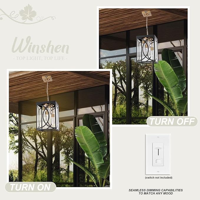 4-Lights Large 5CCT LED Outdoor Pendant Light Fixture Porch Hanging Lighting Build-in LED Chips Modern Exterior Lantern Chandelier Ceiling Mount for Patio Front Door