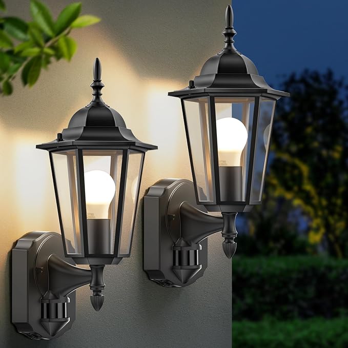 Lamomo 2 Pack Motion Sensor Outdoor Lights Upgrade Dusk to Dawn Exterior Light Fixture Wall Mounted 100% Anti-Rust Aluminum Waterproof Porch Lights for Patio Front Door Garage