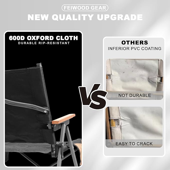 Folding Camping Chair Lightweight Portable Chair Wood Armrest with Side Pockets Cup Holder for Camping Picnic Concert Beach Fishing Outdoor