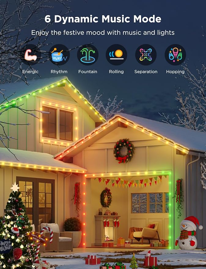 Govee Outdoor LED Strip Lights 45 RGBIC LED Lights 50FT String Lights with 65 Scene Modes Halloween Decoration Work with Alexa Google APP Control IP65 Waterproof