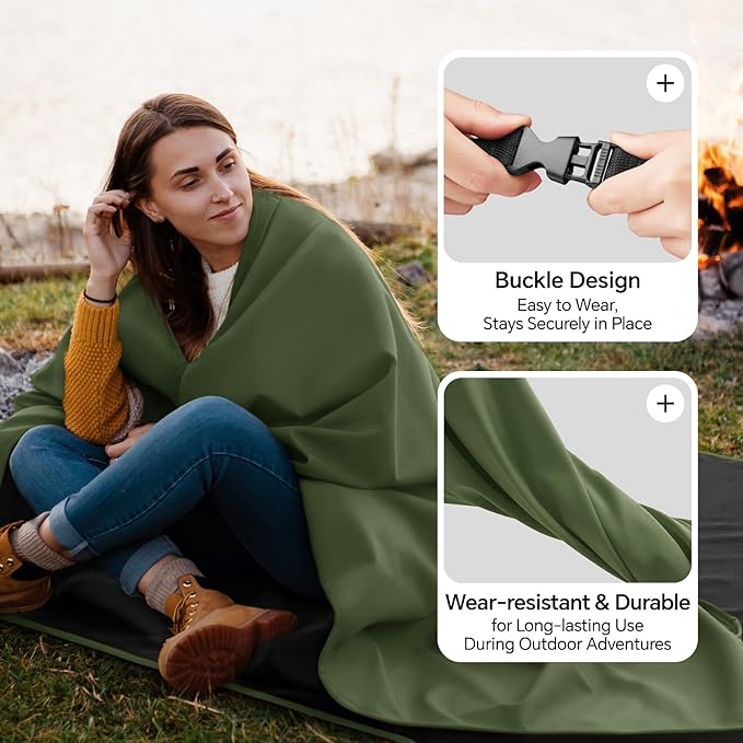 BEDELITE Large Waterproof Camping Blanket for Spring and Autumn Lightweight Packable Blanket for Car Foldable Fleece Stadium Blanket for Outdoor Sports Wearable Machine Washable 55 x 80Green