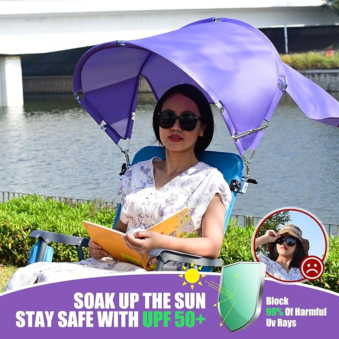 Universal Chair Umbrella Canopy UPF 50+ Chair Sun Shade Attachment with Adjustable Clamp Fits Most Brands’ Beach Camping Lawn Wheelchair Tanning Zero Gravity Lounge Fishing Chairs Patented
