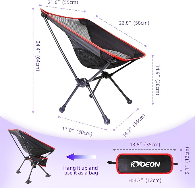 Portable Camping Chair Ultralight Durable Foldable Chair for Outdoor CampTravel Beach Picnic Garden Sport Sturdy Frame Comfortable Collapsible Lawn Chair Supports 330Lbs
