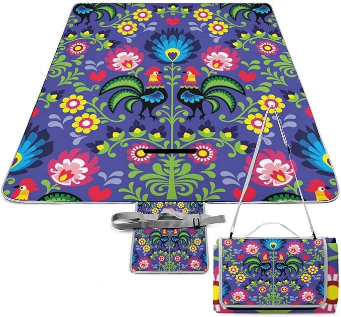 Seamless-polish-folk-art-pattern-with-roosters-vector-2482176 Waterproof Outdoor Picnic Blanket Sandproof Beach Mat for Camping Hiking Grass Travelling