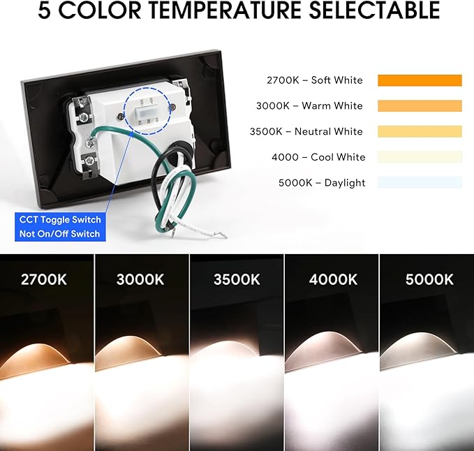 Energetic 5CCT 120V LED Indoor Outdoor Step Lights 2700K/3000K/3500K/4000K/5000K Stair Lighting 3W Dimmable LED Lights for Step Stair CRI90 ETL Listed IP65 Waterproof Aluminum Bronze Pack of 4