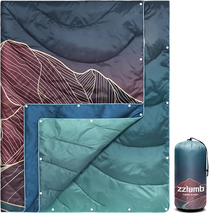 zzlamb Camping Blanket for Cold WeatherOutdoor Puffy Blanket Portable Down AlternativeWindproof Warm Cloak with SnapsCozy Quilt Backpacking Picnic RV Travel Plane Car Hammock Beach Climbing
