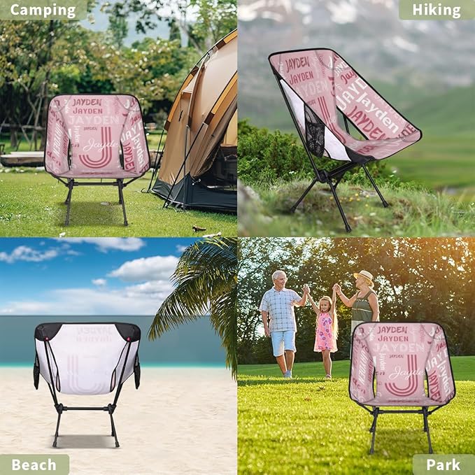 Custom Camping Chair Personalized Portable Backpacking Chair with Name Lightweight Folding Chair for Beach Hiking Peach