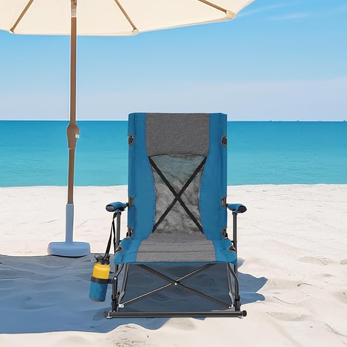 Folding Rocking Camping Chair with Foot Rest Portable Rocker Chair for Patio Lawn and Outdoors Heavy Duty Foldable Outdoor Chair for Adults Supports 330lbs