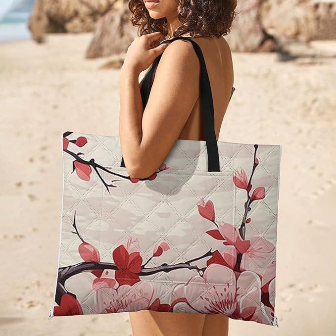 Zipper Japanese Floral Cherry Blossom Style Picnic Mat Suitable for Travel Camping Park Or Home Use