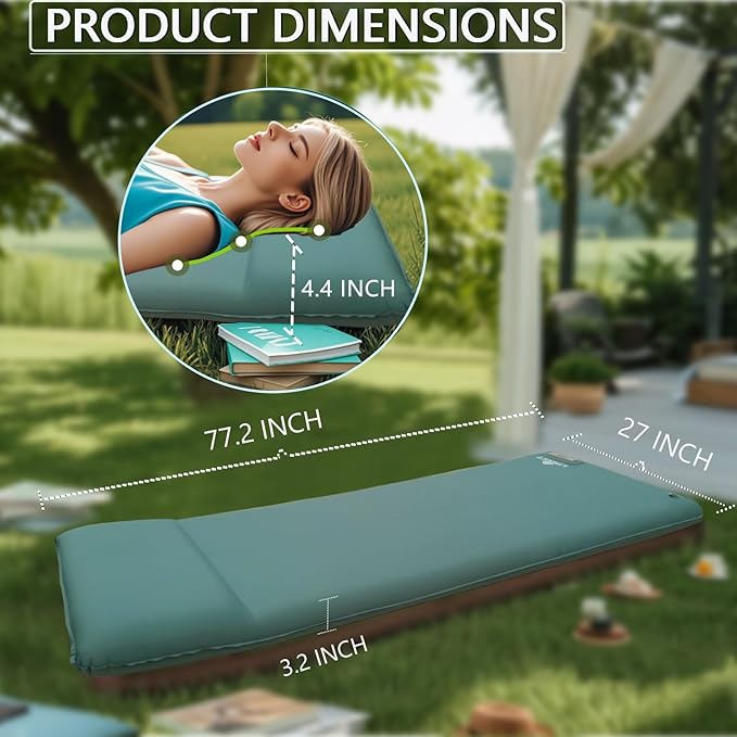 LINKET Sleeping Pad Self Inflating Sleeping Pad with Electric Pump Camping Mattress Compact for Backpacking Hiking Traveling Tent (Green) (Green Pad)