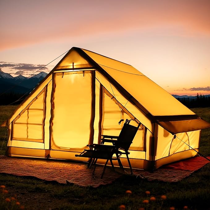 LVUYOYO Inflatable Camping Tent 4 Season Glamping Tent with Mesh Windows Waterproof Oxford Family Cabin Tents Easy Setup Blow Up Tent for Person
