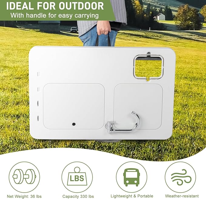 Outvita Folding Portable Camping Sink Table with Sink Faucet Drainage Hose &amp Grid Rack White