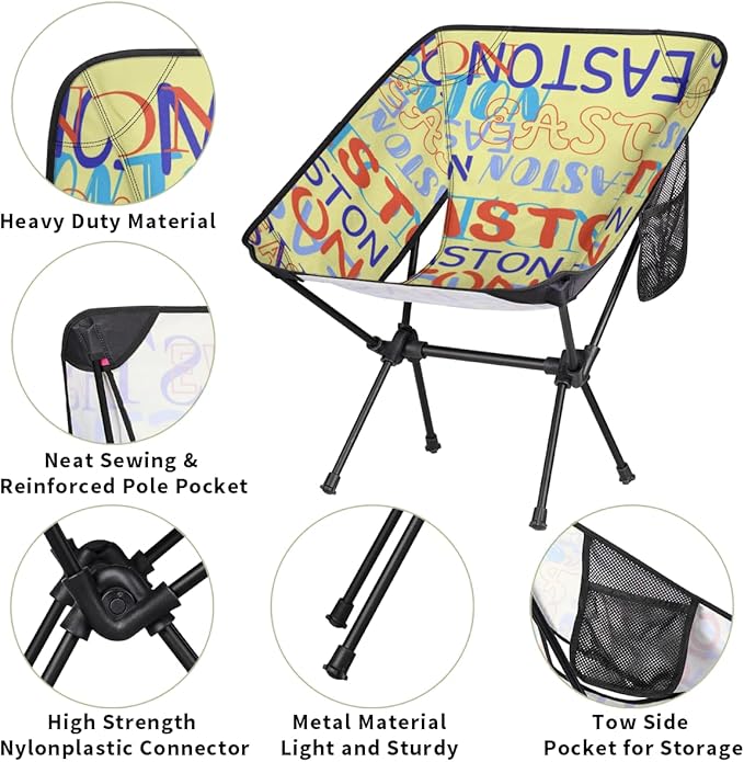 Custom Camping Chair Personalized Portable Backpacking Chair with Name Lightweight Folding Chair for Beach Hiking Yellow