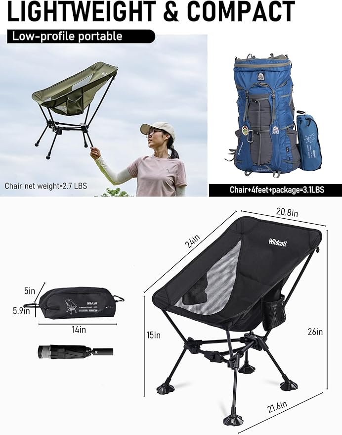 WildCall 1 Anti-Sink Feet Camping Chair and 1 Ultralight Camping Table Ultralight Compact for Adults Outdoor Camping Backpacking Hiking