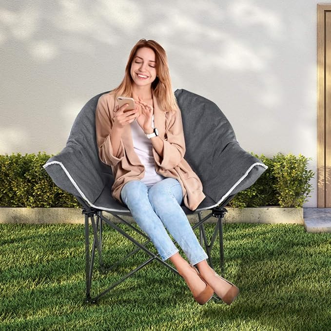 OUTDOOR LIVING SUNTIME Sofa Chair Oversize Padded Moon Leisure Portable Stable Comfortable Folding Chair for Camping Hiking Carry Bag…