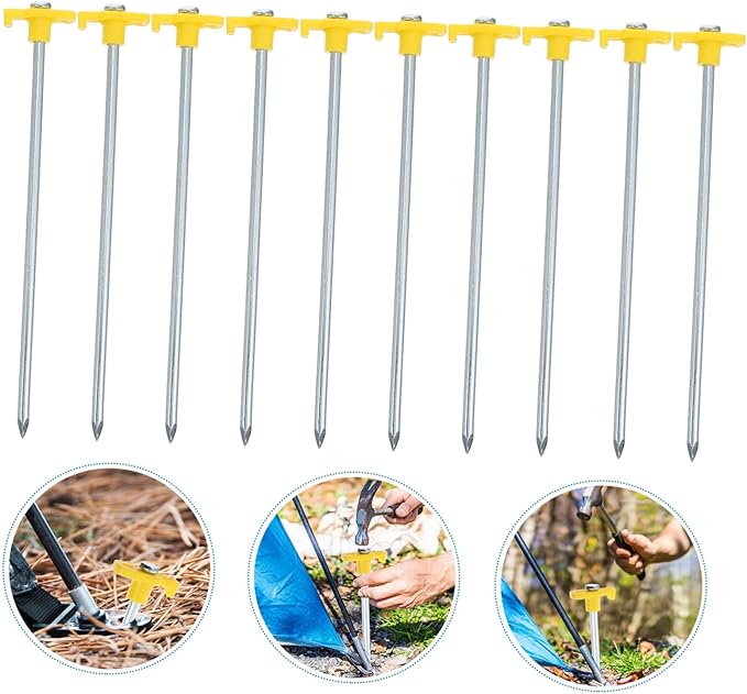 BESPORTBLE 10pcs Outdoor Camping Tent Stakes Heavy Duty Ground Pegs Lengthened Pull Tent Ground Nails for Garden Awnings Beach Canopy with Hook Design