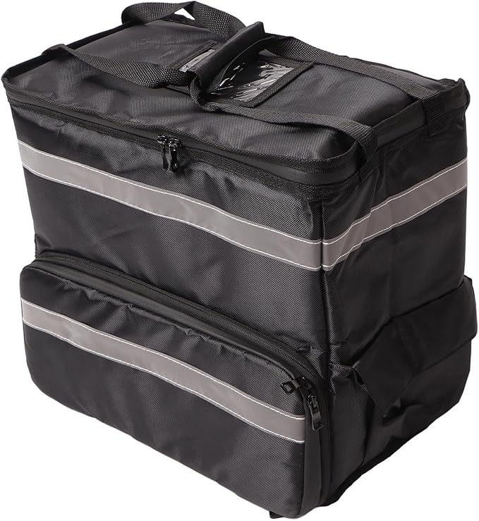 Focket Food Delivery Backpack 50L Expandable Insulated Pizza Cooler Bag Aluminum Foil Lining Reflective Strips with Oxford Fabric for Bike Delivery Eats Catering