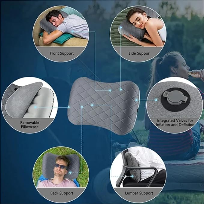 Ultralight Inflatable Camping Travel Pillow with Soft Washable Cover - Ergonomic Inflating Pillows for Neck &amp Lumbar Support(Green)