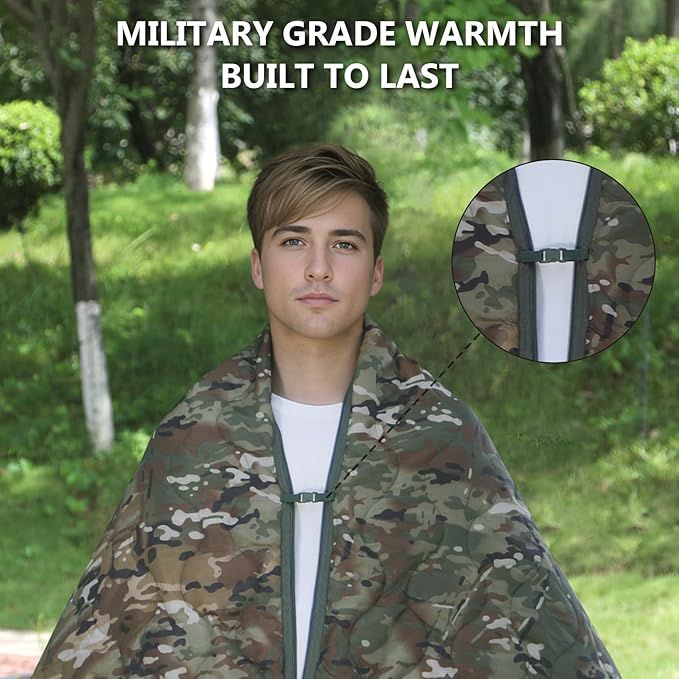 Camo Poncho Liner Army Blanket Military Sleeping Bag with A Compression Carrying Bag for Traveling Hiking Camping Outdoor Survival Car Blanket