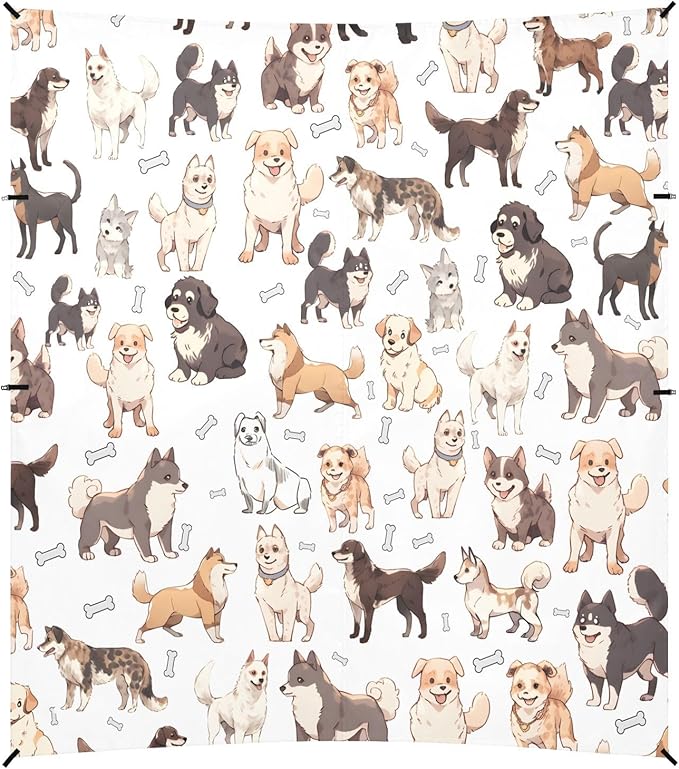 ALAZA Doodle Dog Print Cute Puppies Beach Tent Sun Shelter UPF50+ Protection Beach Shade Canopy w/ 4 Sandbags for Outdoor Camping Fishing Backyard Fun Picnic 10x9 ft