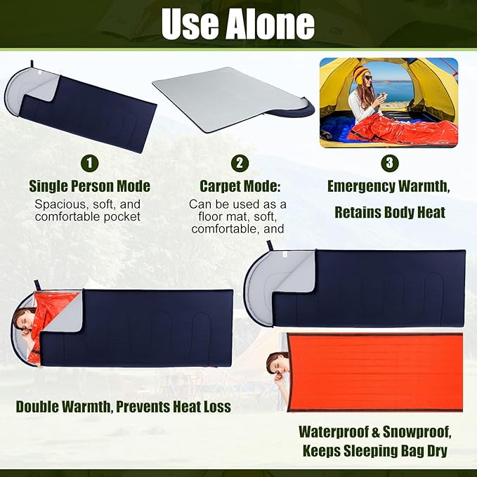 24 Pack Camping Sleeping Bags with Emergency Bivy Sacks Bulk 4 Season Warm Cold Weather Waterproof Lightweight Sleeping Bags with Storage Bag for Hiking Backpacking Travel