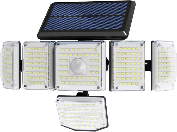6 Adjustable Heads Solar Lights Outdoor Waterproof Motion Sensor Outdoor Lights Super Bright 3 Modes 2400mAh 360° Illumination Security Flood Light for Patio Yard Garden-1 Pack