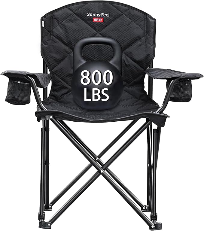 SUNNYFEEL XXL Oversized Camping Chair Heavy Duty 800 LBS for Big Tall People Padded Portable Folding Quad Lawn Chairs with Armrest Cup Holder &amp Pocket for Outdoor/Travel/Picnic/Camp/Sports
