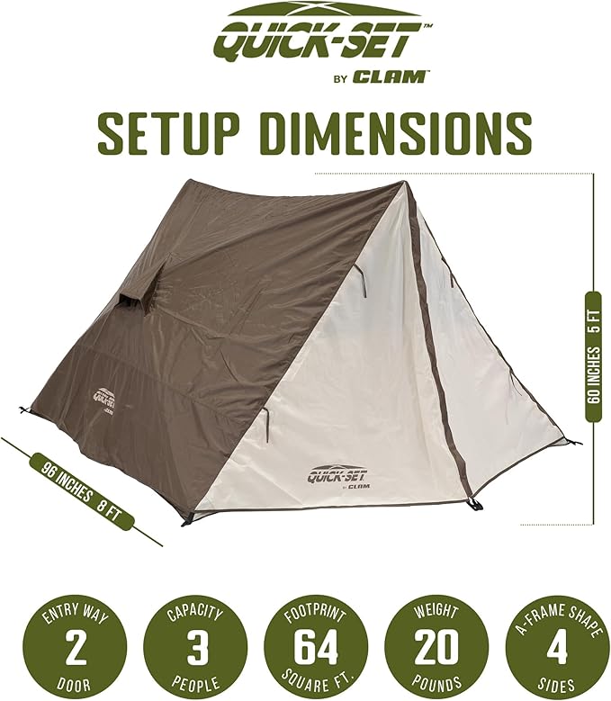CLAM Quick-Set A-Frame Tent 8 x 8 Ft Portable Outdoor Hiking Camping Shelter Apex