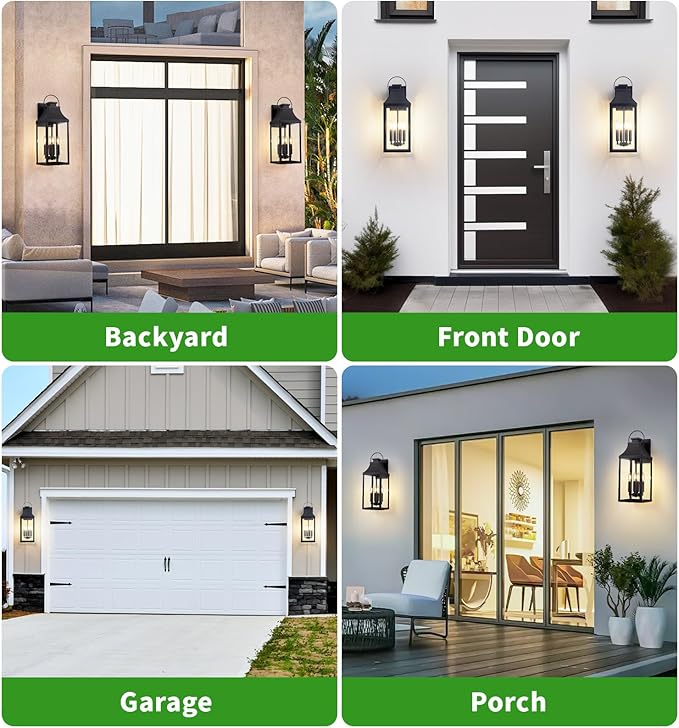 tewei 22'' Large Outdoor Wall Light Porch Light Outdoor Wall Sconce Lantern 4-Light Modern Black Exterior Lighting Fixture Wall Mount Outside Light for House Garage 1-Pack