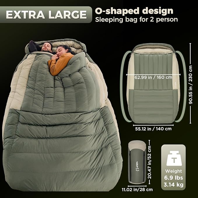ATEPA Down Sleeping Bag 700FP 15°F 20°F 23°F 30°F Mummy Cold Weather Wide XL Sleeping Bags for Adults with Compression Sack for Camping Backpacking Hiking