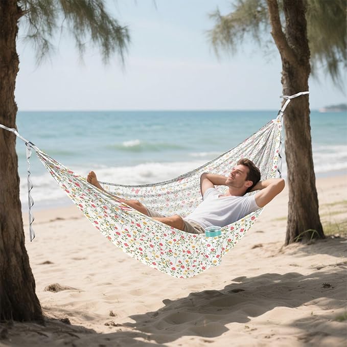 ALAZA Little Rose Flower Floral Camping Hammocks Single or 2 Person 500 lbs Portable Parachute Travel Hammock w/Tree Straps for Hiking Backpacking Indoor Outdoor